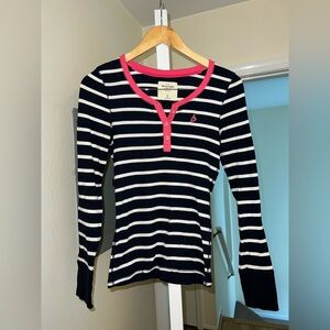 Vintage Y2K Abercrombie & Fitch Navy and White Striped Henley Sleep PJs